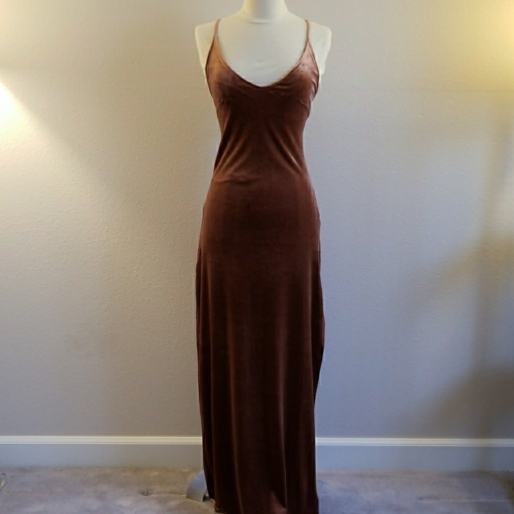 Forever 21 Rose Velvet Maxi Dress W/Slit BNWOT